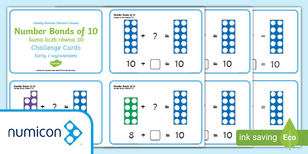 Numicon Shapes Number Bonds of 10 Challenge English/Polish